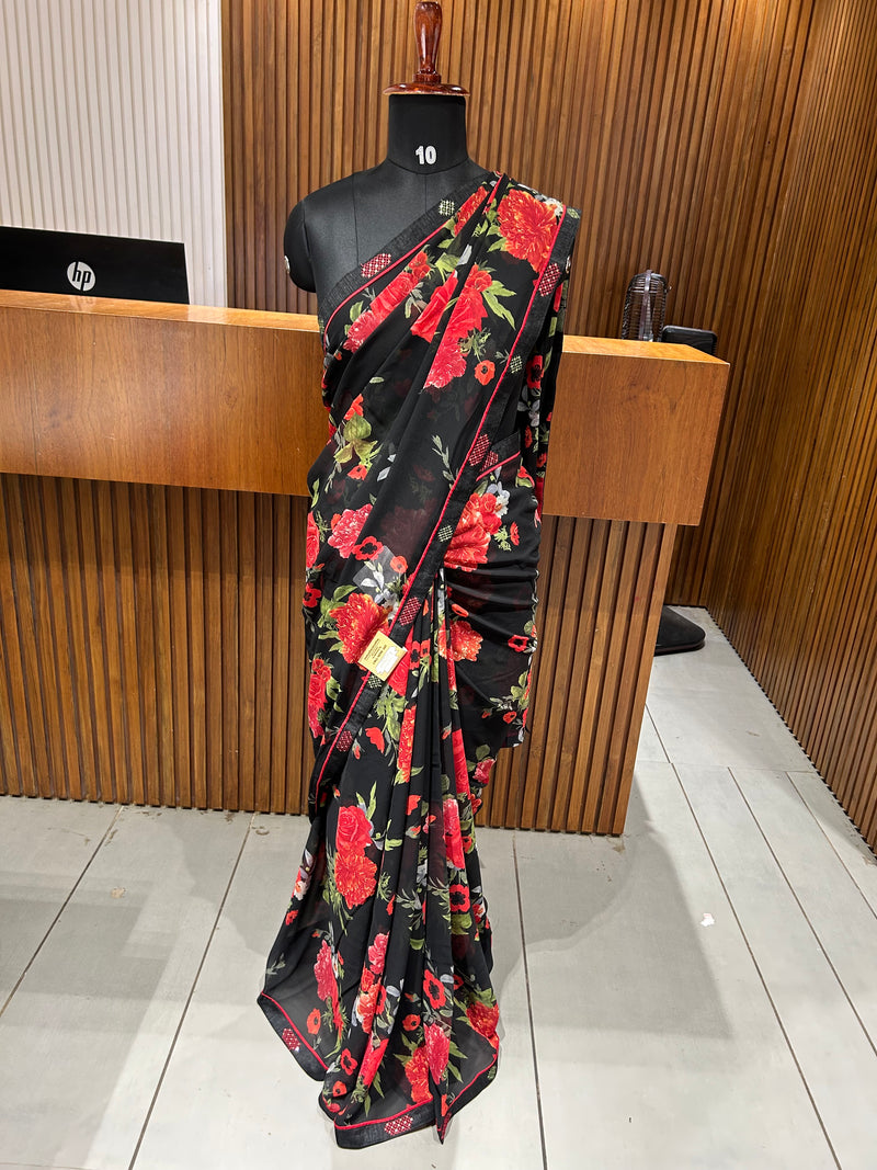 Premium daily wear printed chiffon sarees 🌹 JU26