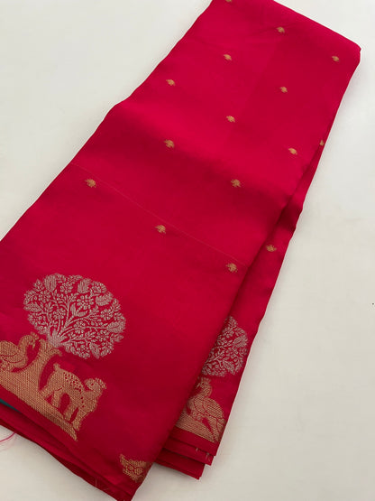 Banarasi Raspberry crepe silk