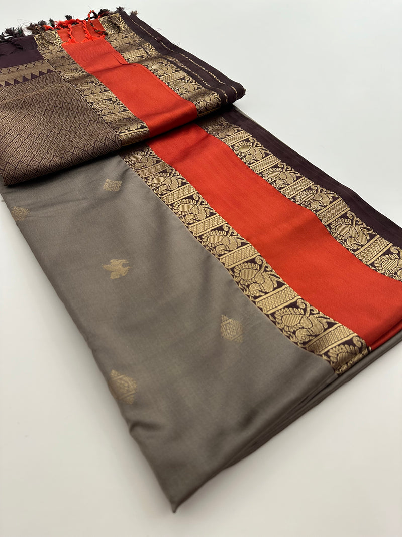 New Semi Soft silk Sarees From Kanchi in beatiful Borders-JU20