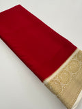 Red x White 120 GSM Mysore Crepe Silk Saree - AU8