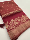 Peach Designer Chinnon Silk Saree – Floral Design AU24