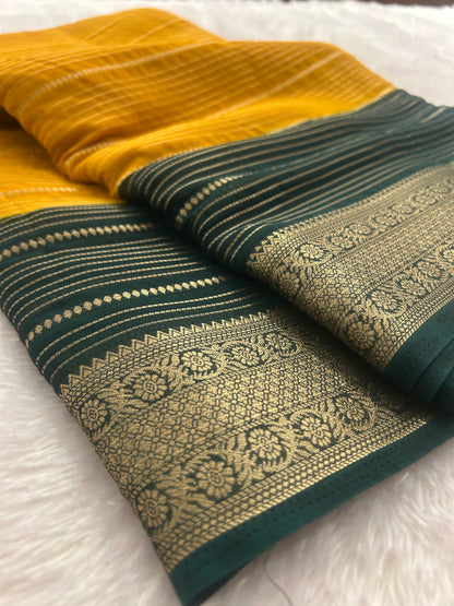 Striped Contrast Semi Mysore Silk