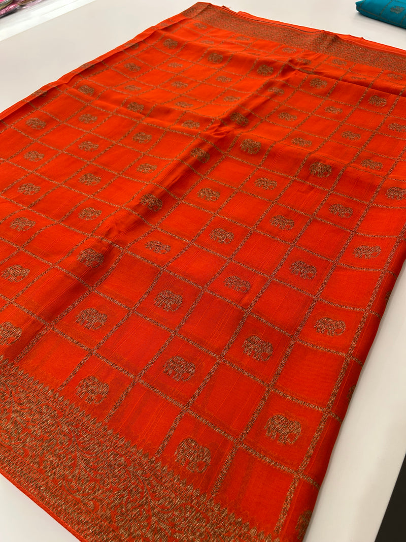 Tussar Silk Fancy Sarees,, comes in checks and elephant buttas all over 🌹-JU30