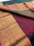 Bottle Green Semi Kanjeevaram Silk Saree - AU12