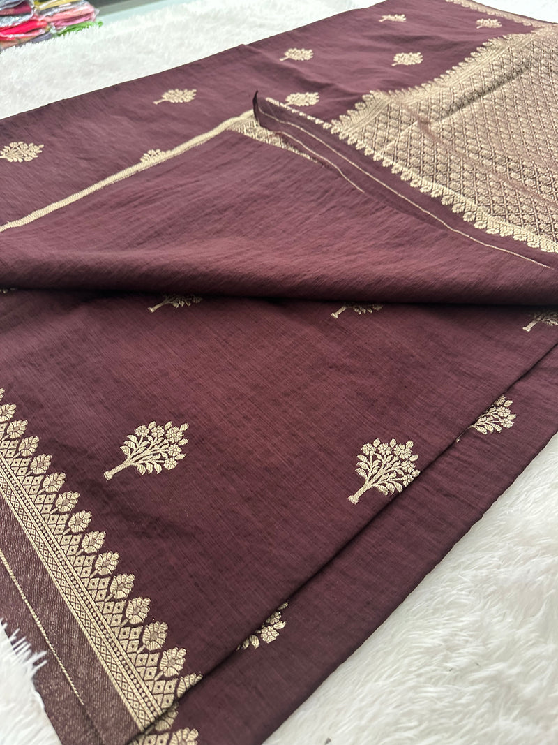 Wine Linen Heritage Designer Saree with Butta - AU18