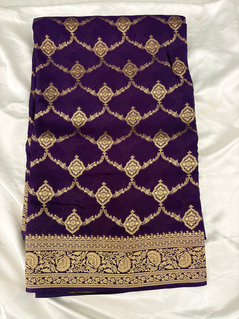 Purple Satin Kora Banaras Saree with Rich Gold Zari Jaal All Over JU23