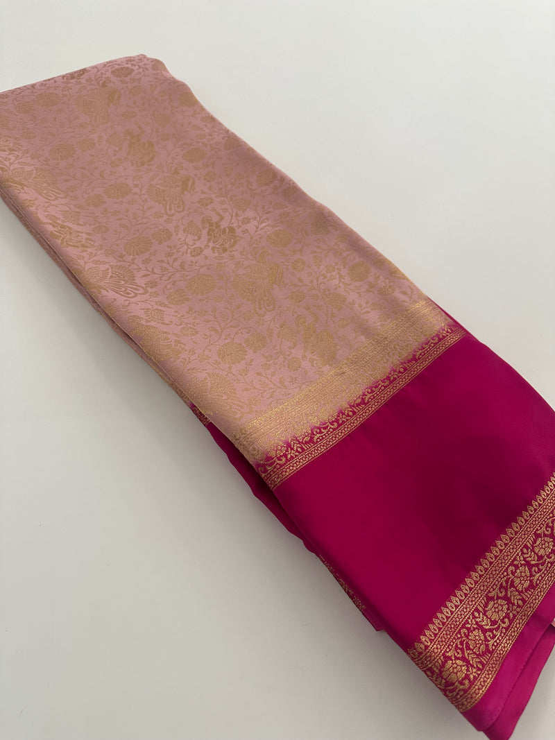 Crepe Silk Brocade Fancy Saree,, contrast border and contrast blouse piece 🌹 - AU10