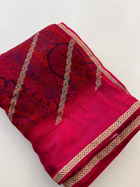 Designer Foil Print Dark Pink Oil Red