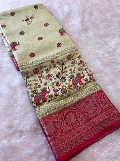 Tussar fancy saree printed