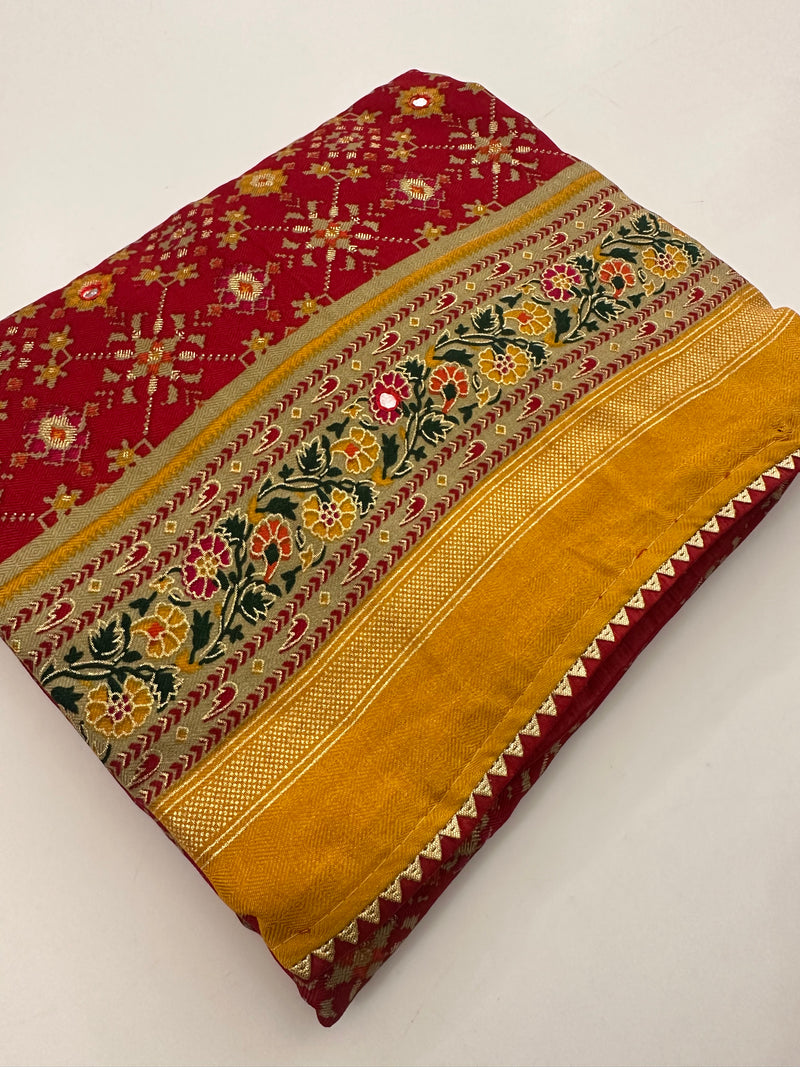 Crush Patola Bandhini Saree – Red X Yellow AU24