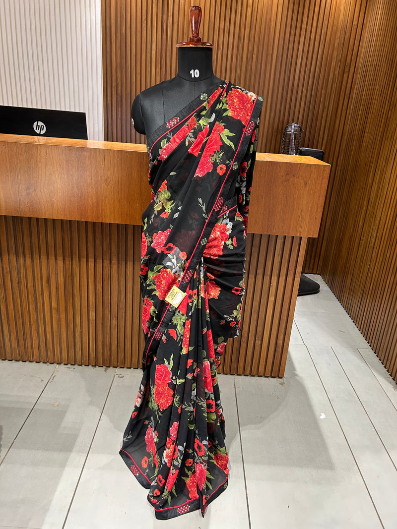 Premium daily wear printed chiffon sarees 🌹 JU26