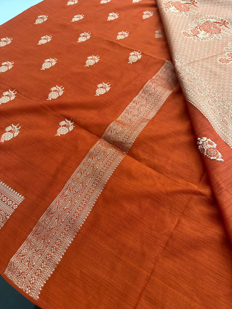 Venkatagiri fancy soft Linen Cotton sarees with self blouse and fancy Border and Butties all over🌹 - AU12