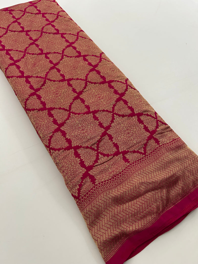 Rich Fancy Georgette Viscose Saree in Pastels and a Dark Shade♥️
Comes with Brocade buttas and butti self blouse ♥️ JU21