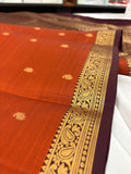 Pure Mix Silk Saree - Rust Orange x Purple - JU23