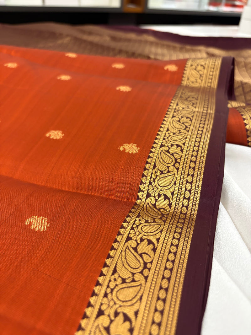 Pure Mix Silk Saree - Rust Orange x Purple - JU23