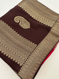 Brown x Pink Tussar Designer Saree with Mango Butta All Over JU24