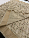 🌹Tussar Silk Sarees in Full Embroidery Work With Self Pattern Blouse 🌹
JU23