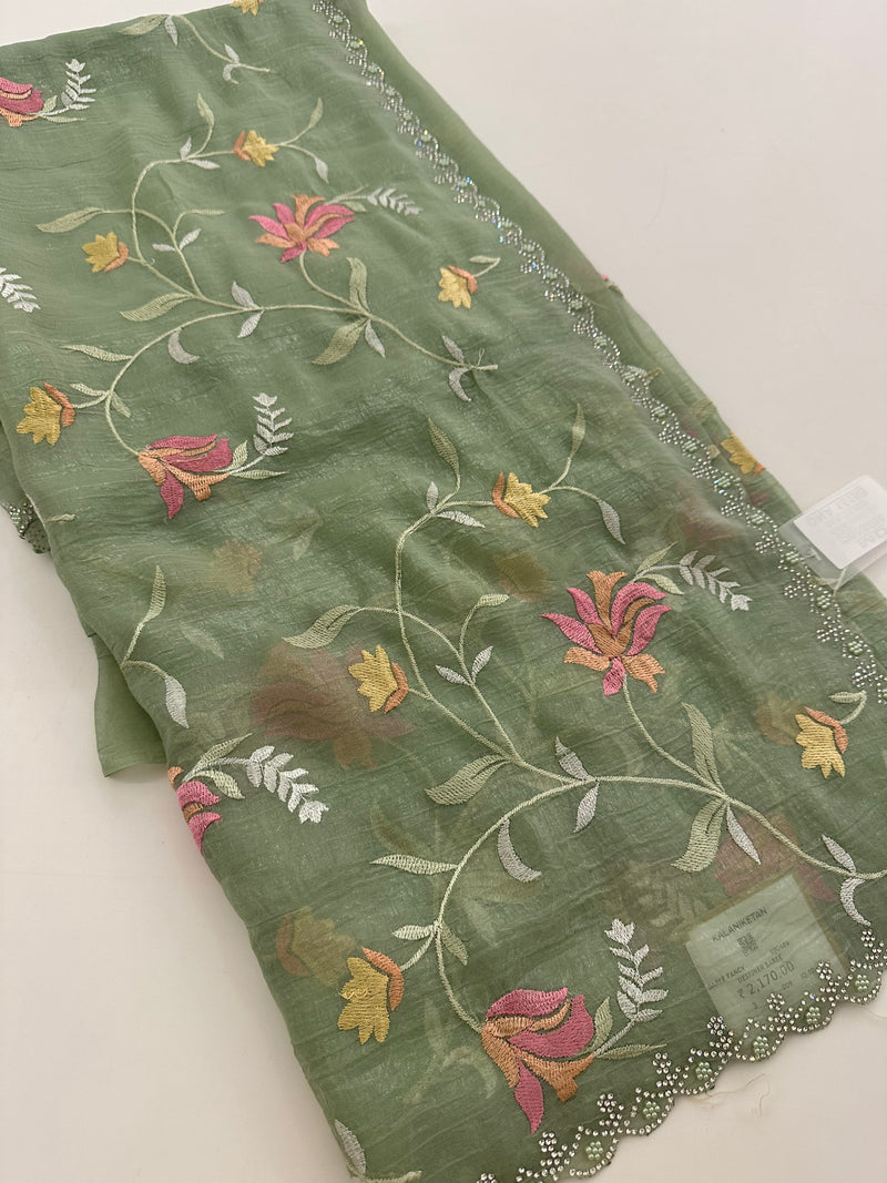Soft Organza Full Work Sarees in 2 new Colors  Pista and Lavender Shades🌹 Comes with embroidery buttas all over 🌹JU27
