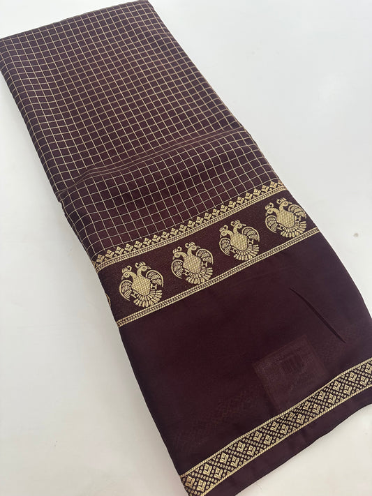 Fancy Checks Crape Silk Saree -M30