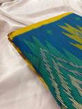 Yellow Blue Soft Pochampally Printed Saree SALE