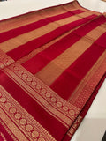 Banarasi crêpe sarees with contrast blouse piece🌹 comes in rich border and small Checks -AU6