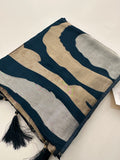 Peacock Blue Designer Chinnon Silk Saree – Zigzag Design AU24