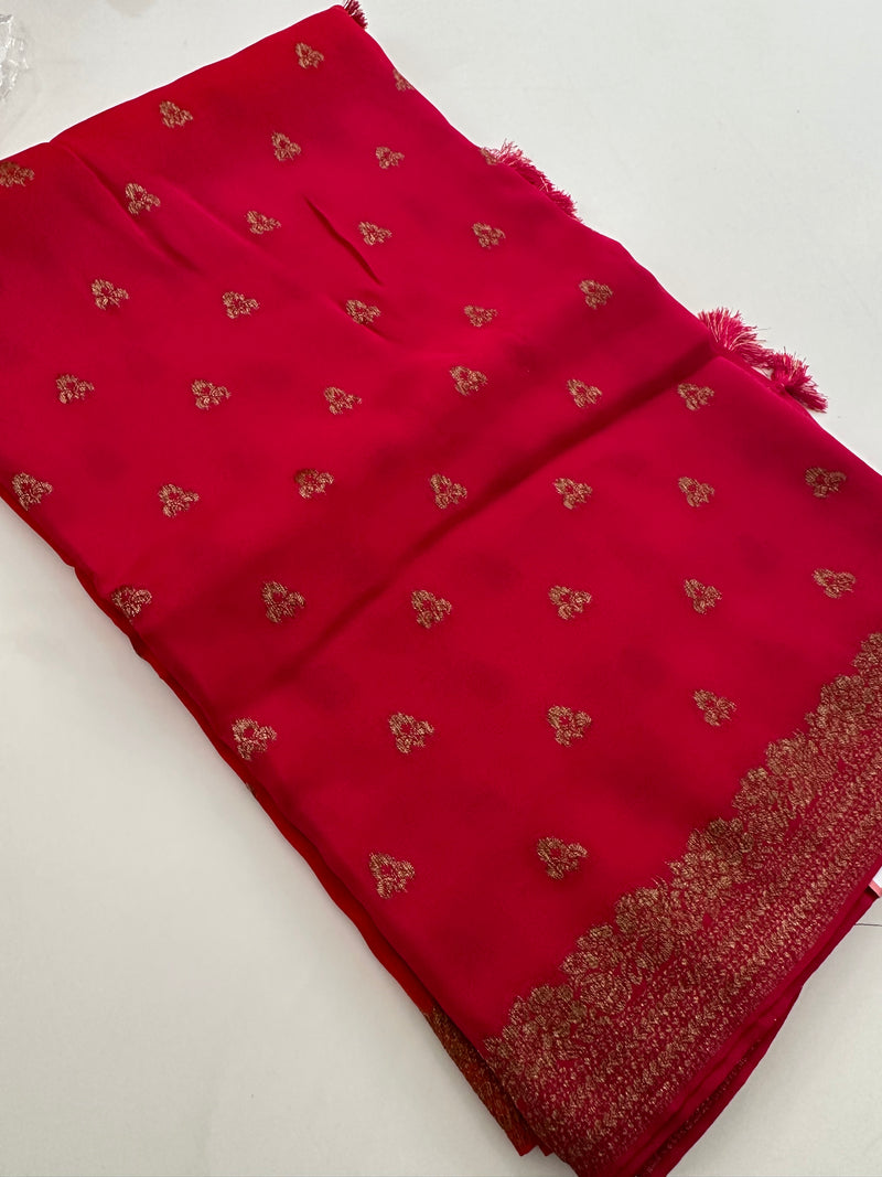 Dyed Crape Saree weaving, Butta, and weaving border🌹-AU2