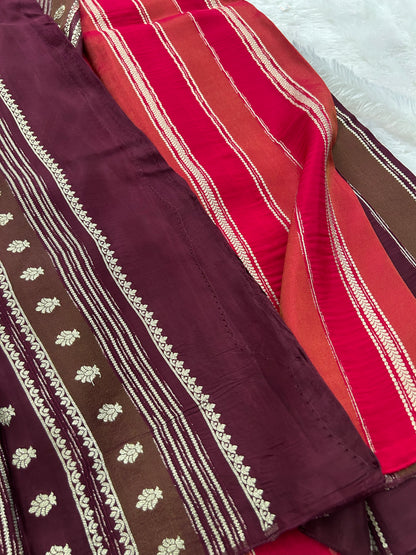 DESIGNER PARTYWEAR SAREE WITH CONTRAST BLOUSE-WINE X RED