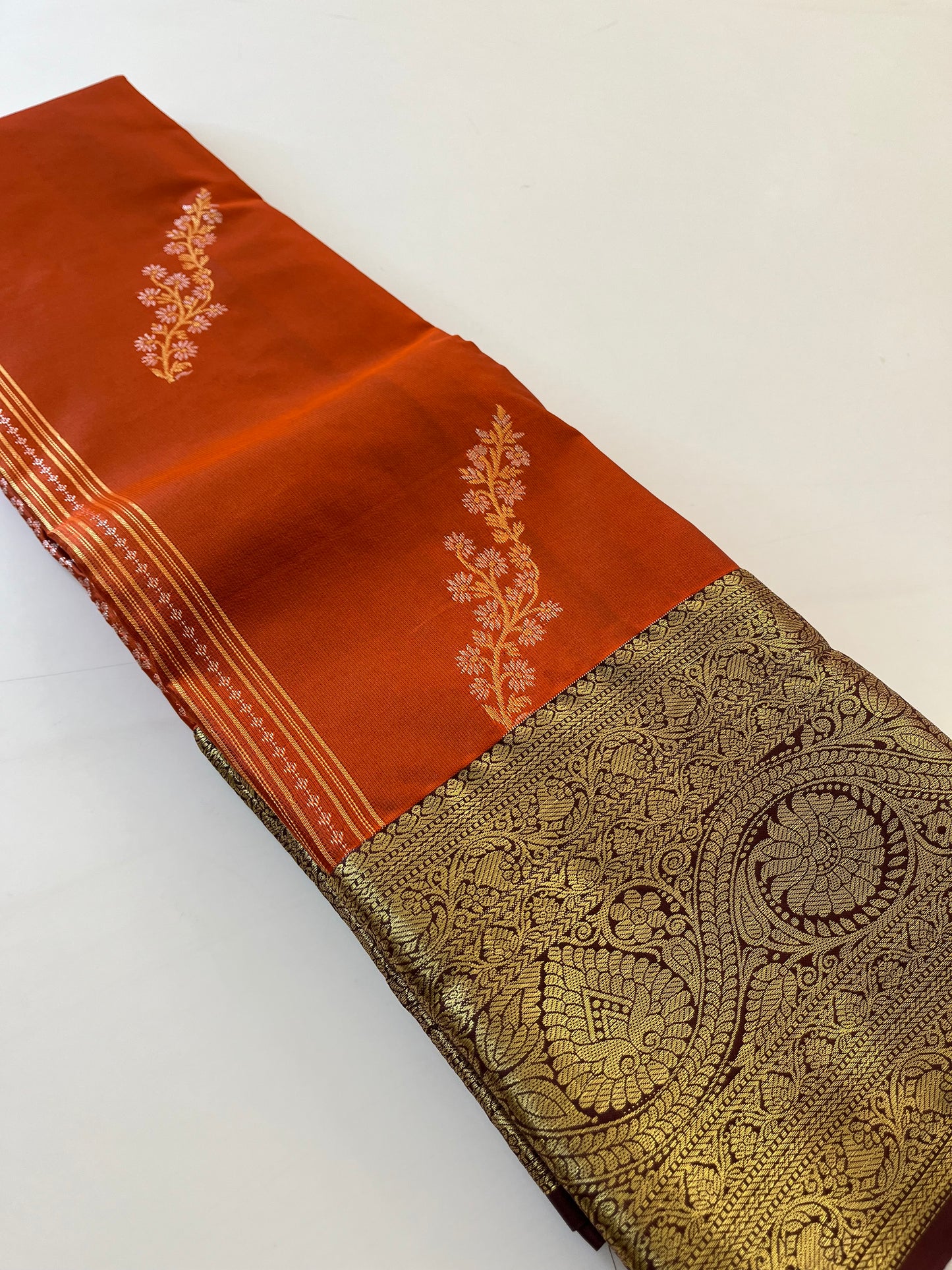 Rust orange x deep wine semi Pattu saree