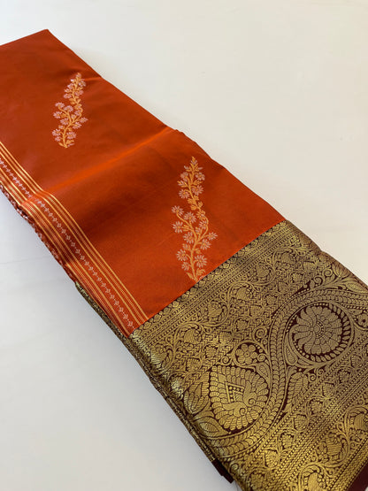 Rust orange x deep wine semi Pattu saree