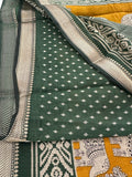 Yellow X Green Soft Printed Kalamkari Chanderi Saree