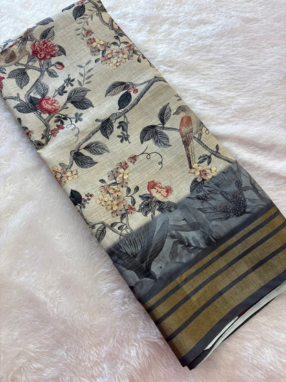 Digital printed Tussar saree