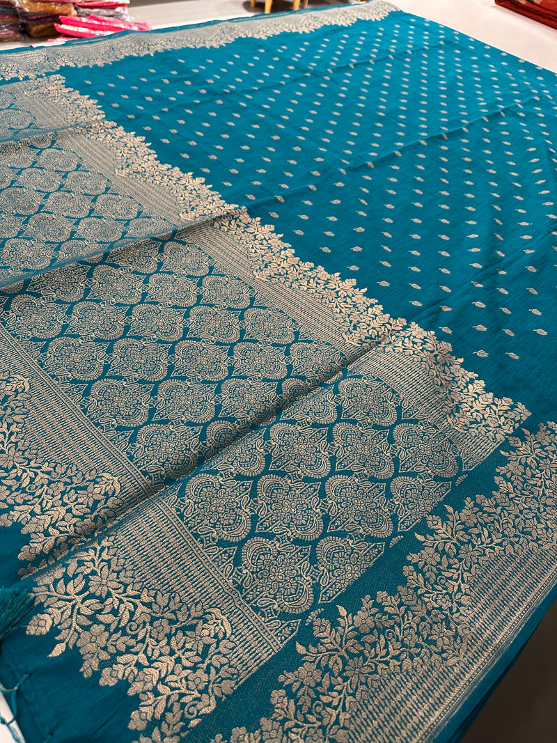Venkatagiri fancy soft Linen Cotton sarees with self blouse and fancy Border and Butties all over 🌹-AU9