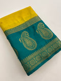 Vintage Semi Crepe Silk Saree with contrast butti blouse and mango border-Au15