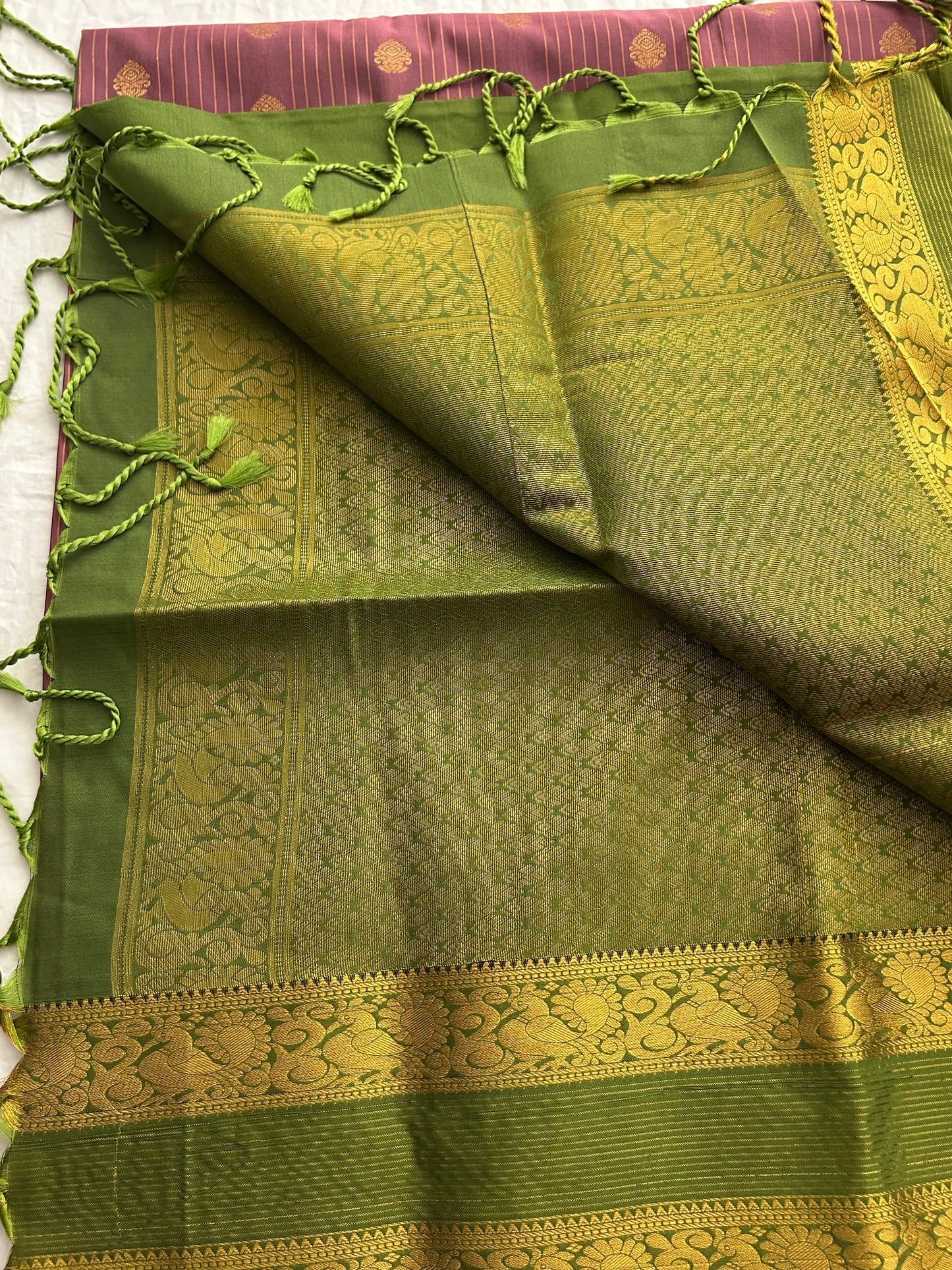 Ananta semi silk saree-Light pink X green