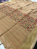 Katha And Jari Border Embroidery Sarees,, Fabric-Crepe Tussar,, Katha Style Blouse Piece🌹-JU30
