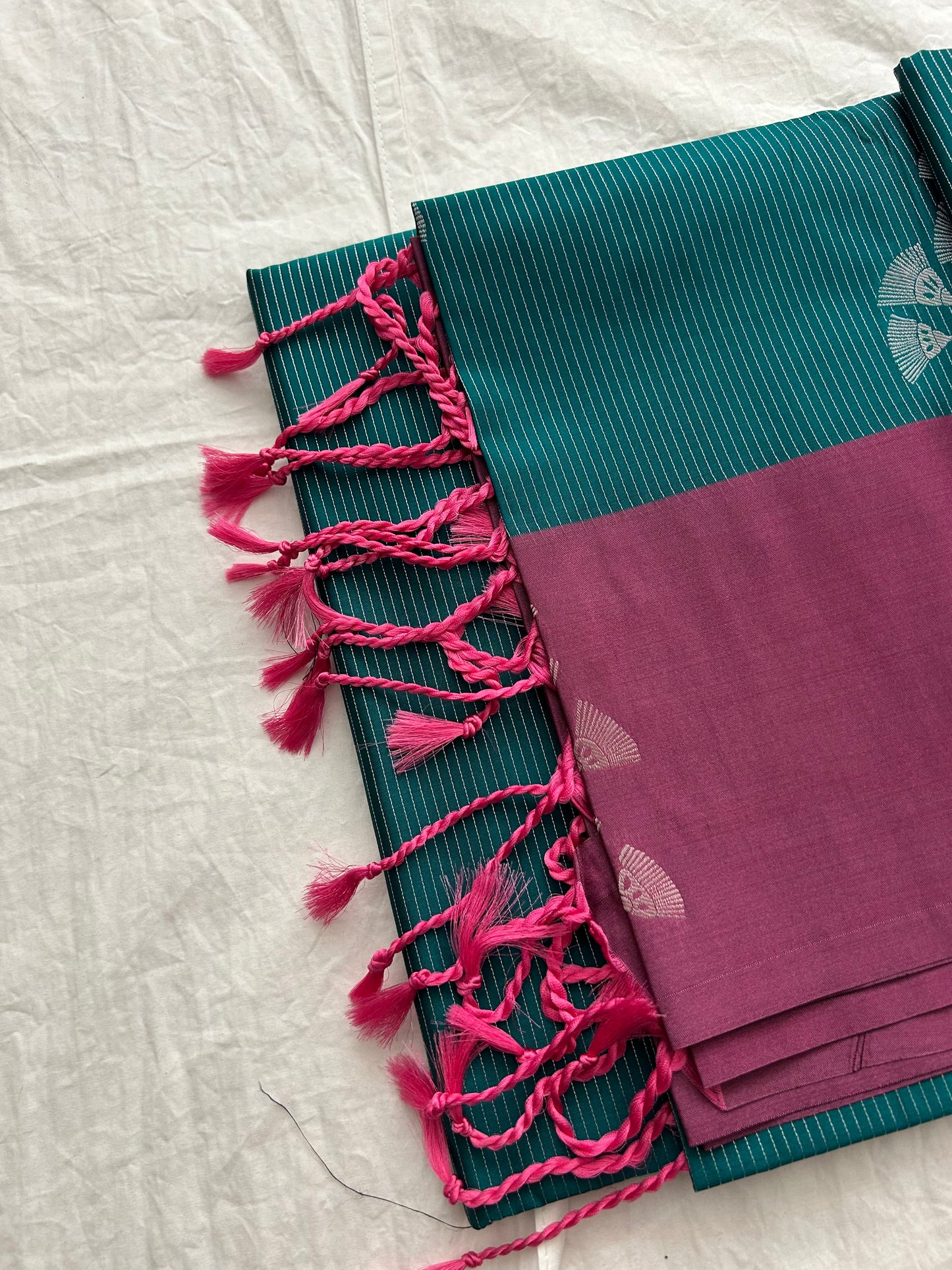 Ananta semi silk saree-Teal blue X Magenta