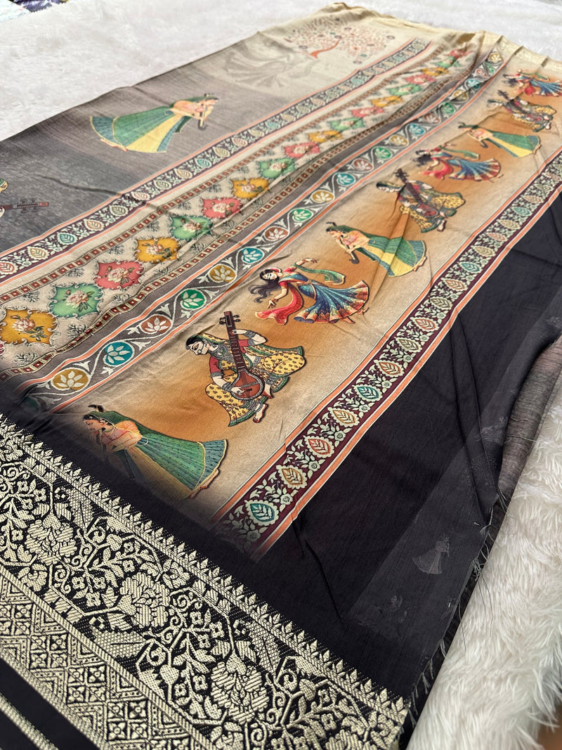 Kalamkari Printed Crape-JU14