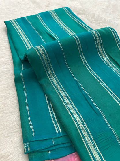 DESIGNER PARTYWEAR SAREE WITH CONTRAST BLOUSE-SAPPHIRE BLUE X BABY PINK