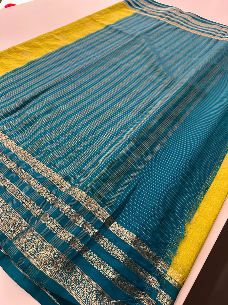 Semi Mysore Silk Checks Saree with Butta-AU16
