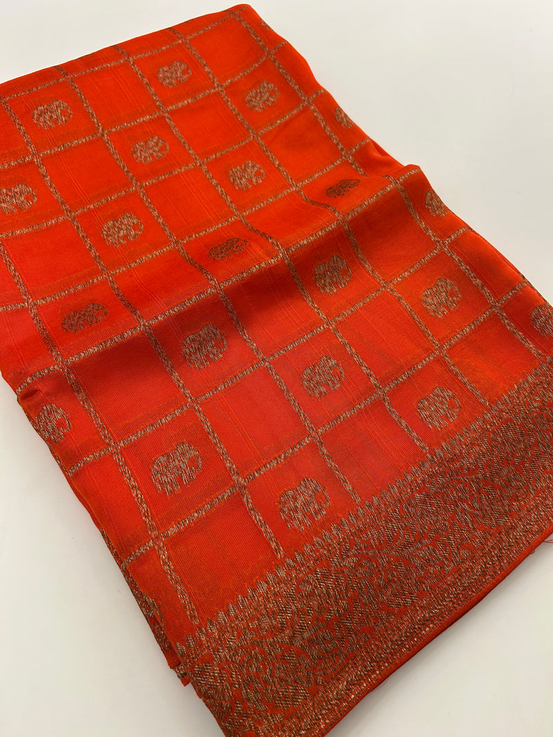 Tussar Silk Fancy Sarees,, comes in checks and elephant buttas all over 🌹-JU30