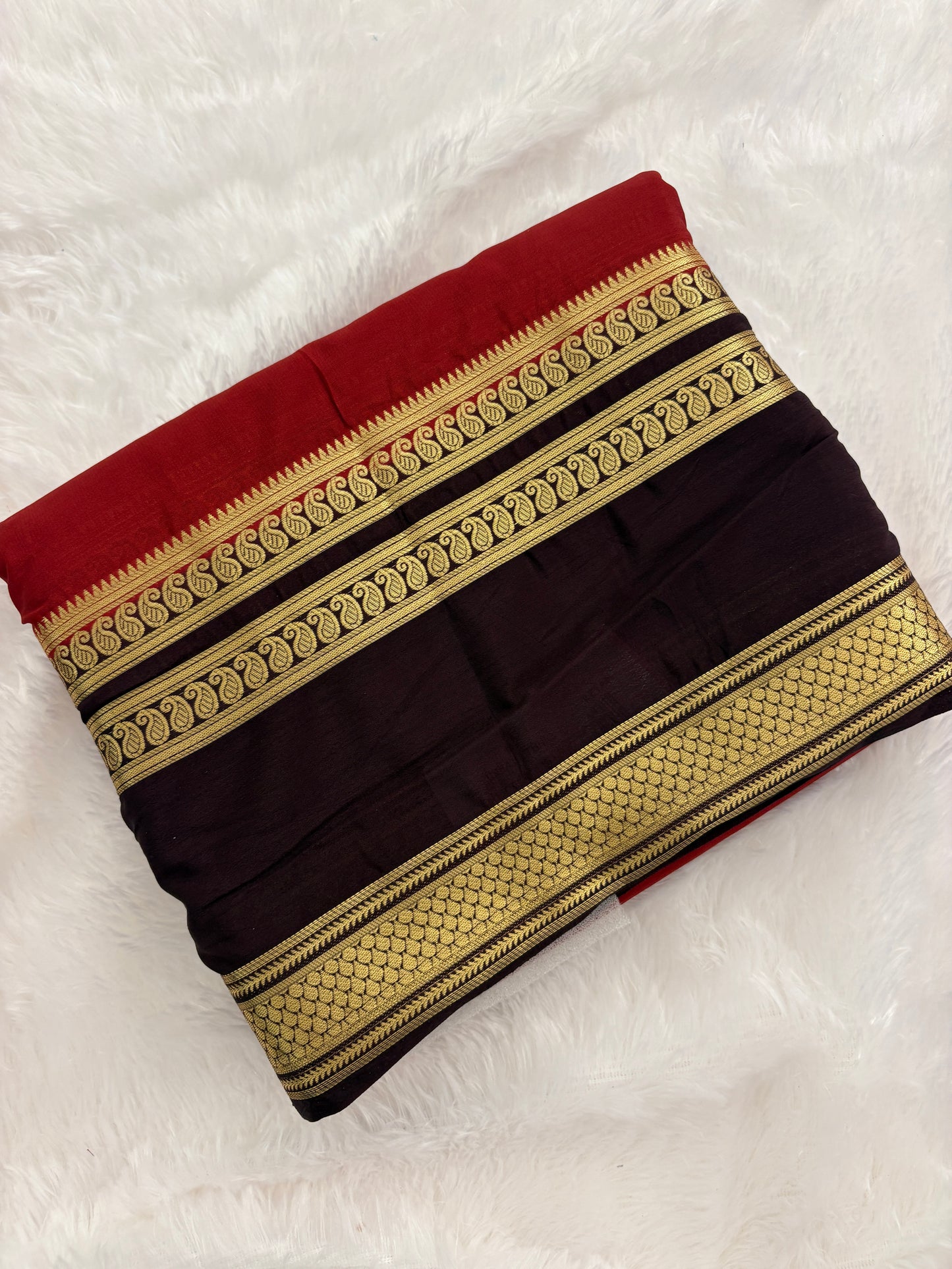 Rust X Dark Brown Bentex Border Semi Mysore Silk Saree-J118