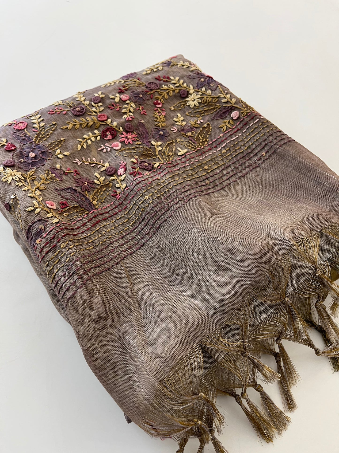 Designer linen  saree full embroidery