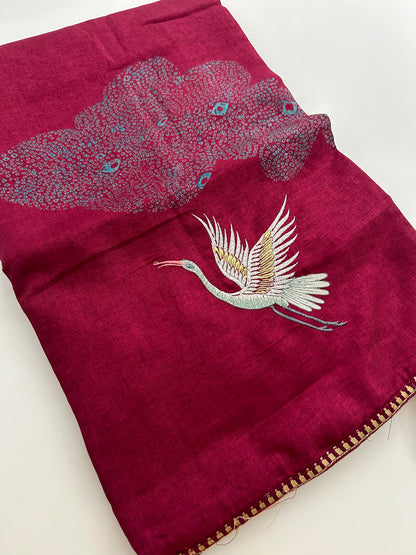 Tussar Premium With Weaving Flamingo Buttas-M21