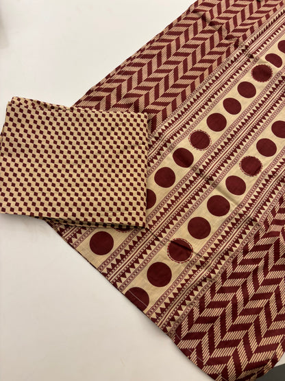 60s Camric Discharge Print With Doriya Dupatta Set