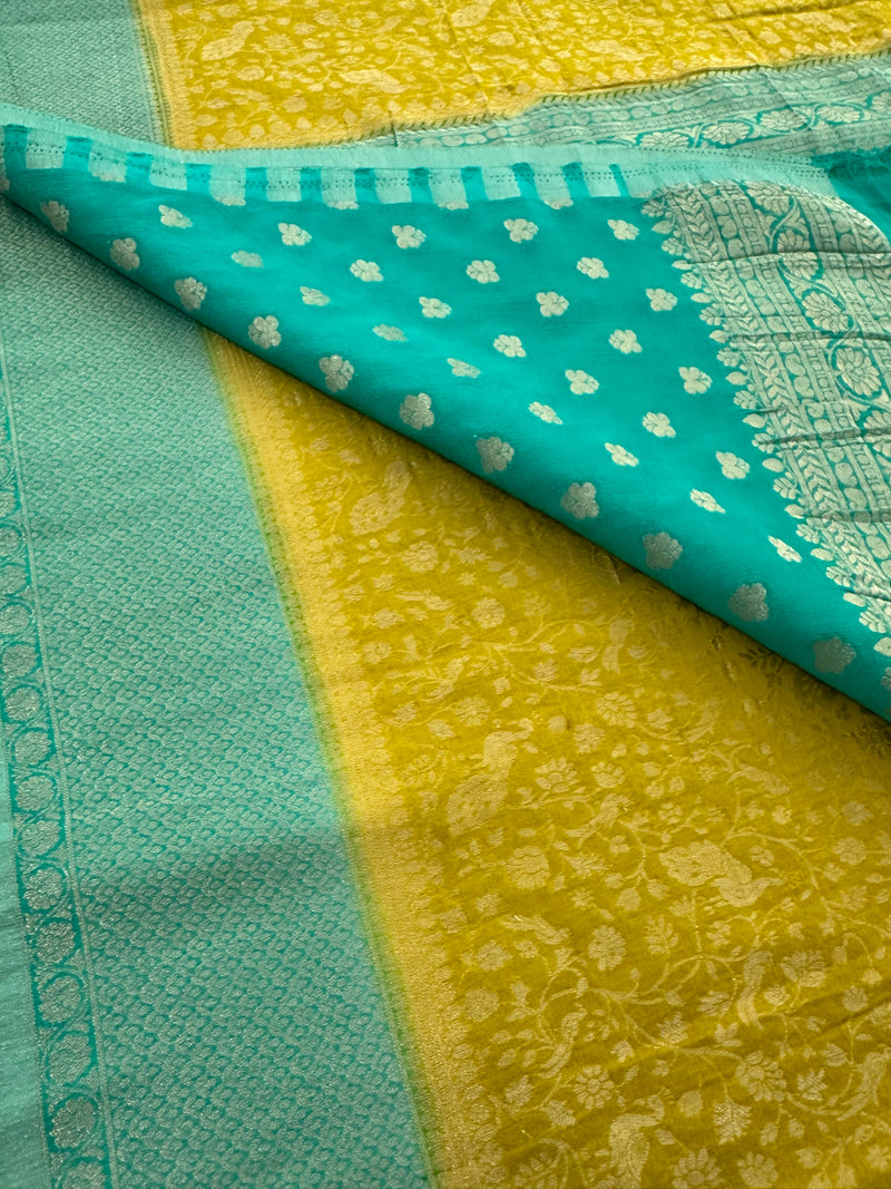 Heavy Brocade FancyCrush Georgette Fancy Saree,, Contrast Blouses-JU23