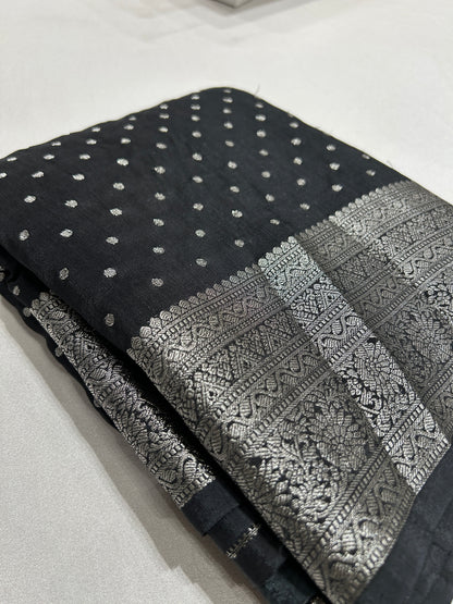 Black Silver Designer Cotton Saree