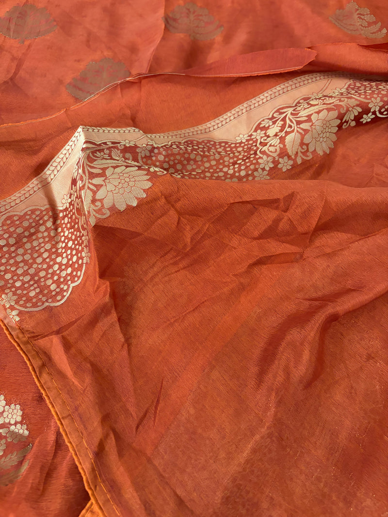 Laser Chiffon Saree Rust Orange Shade- JU17