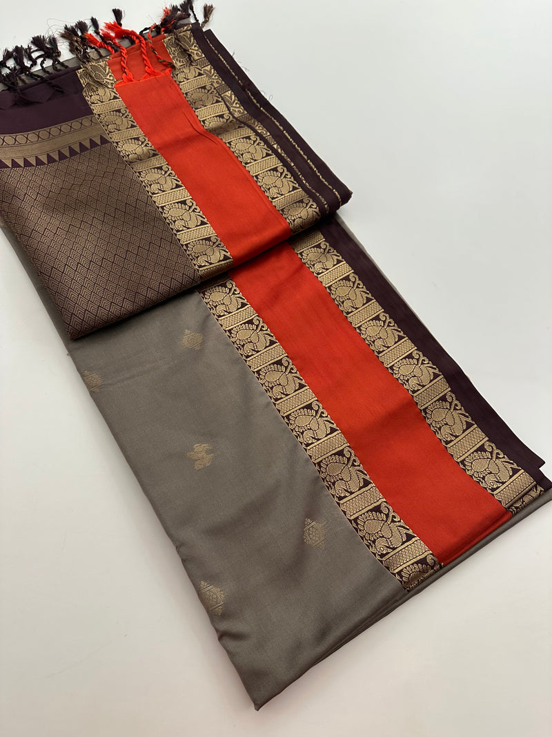 New Semi Soft silk Sarees From Kanchi in beatiful Borders-JU20