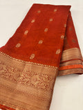 Laser Chiffon Saree Rust Orange Shade- JU17